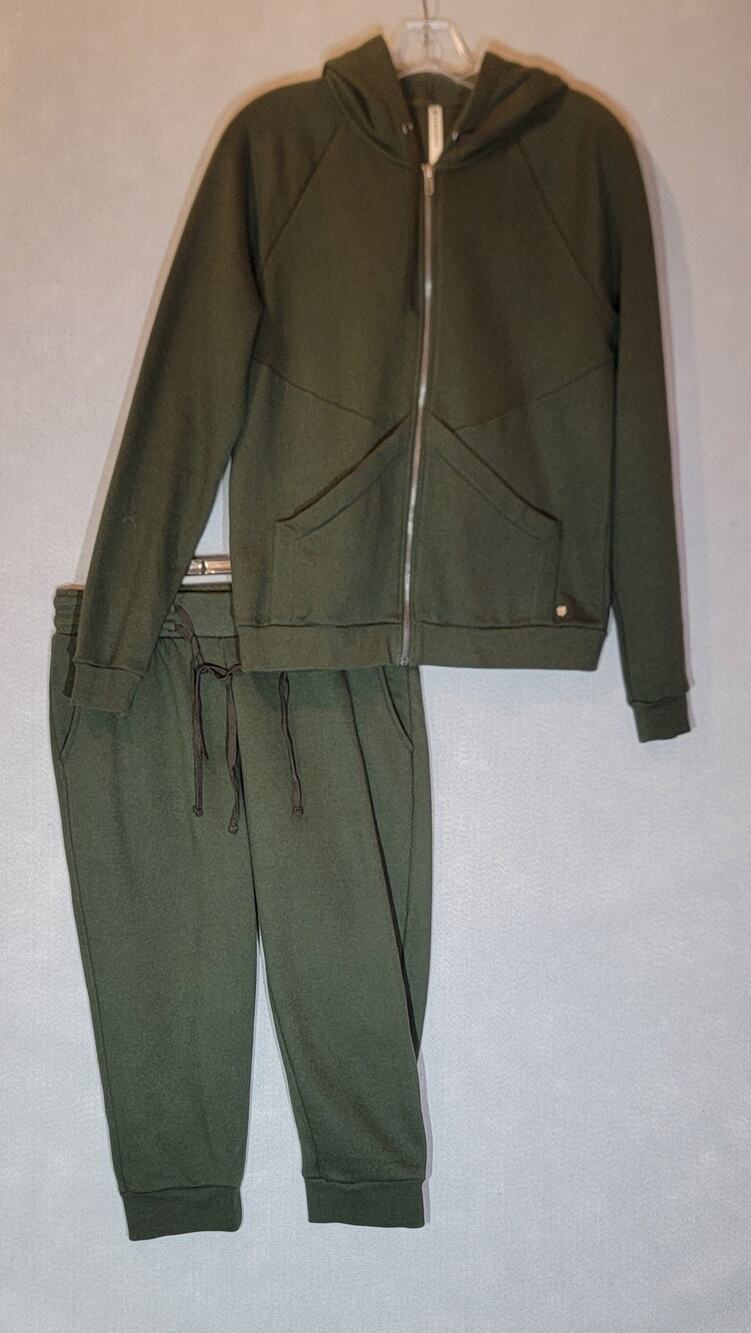 Fabletics 2 Piece Lounge Set Dark Olive Green Full Zip Hoodie Sweatpants Small